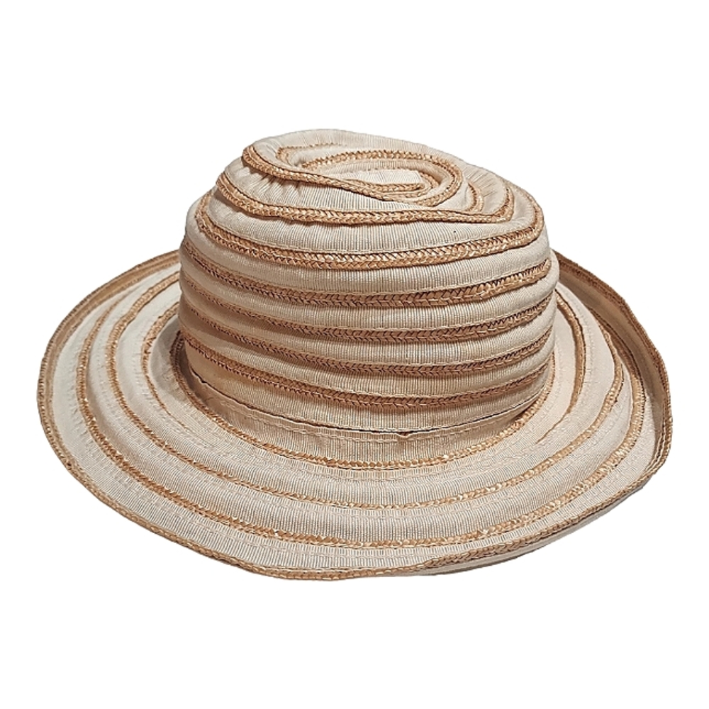 Vintage Miriam Lefcourt Collapsible Gambler Hat, Cream & Straw